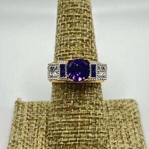 Gems en Vogue African Amethyst Ring 18K Gold Embraced Sterling Silver Size 7.75